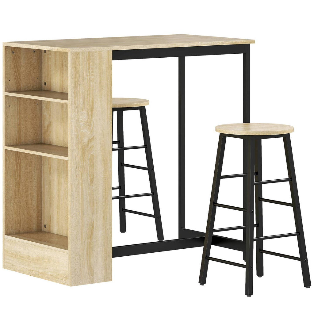 Ensemble de Bar 3 Pièces – Table Comptoir & Tabourets, Style Industriel, Chêne & Noir