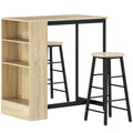 Ensemble de Bar 3 Pièces – Table Comptoir & Tabourets, Style Industriel, Chêne & Noir