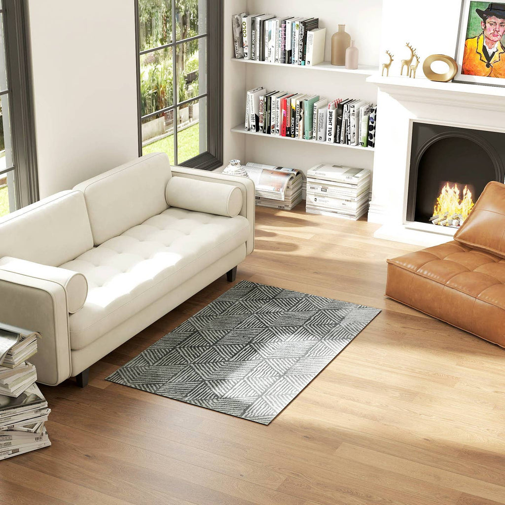 Tapis de salon rayé – Gris foncé, 150x80 cm | Lavable & compatible chauffage au sol