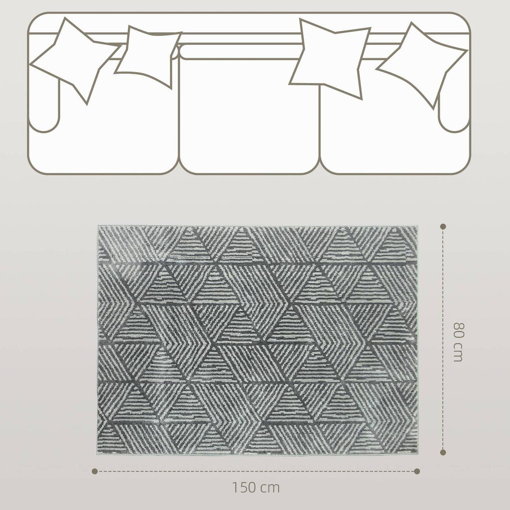 Tapis de salon rayé – Gris foncé, 150x80 cm | Lavable & compatible chauffage au sol