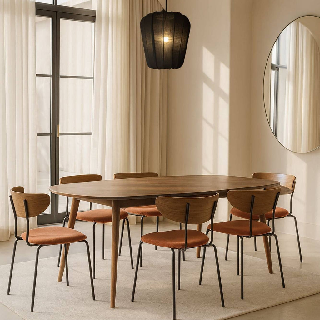 Ensemble salle à manger Callao & Riva – Table noyer 200x90 cm + 6 chaises velours terracotta