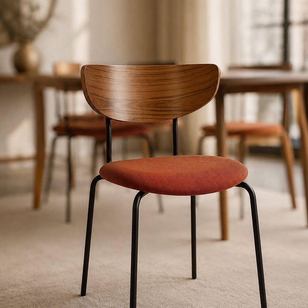 Ensemble salle à manger Callao & Riva – Table noyer 200x90 cm + 6 chaises velours terracotta