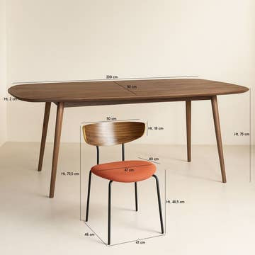 Ensemble salle à manger Callao & Riva – Table noyer 200x90 cm + 6 chaises velours terracotta