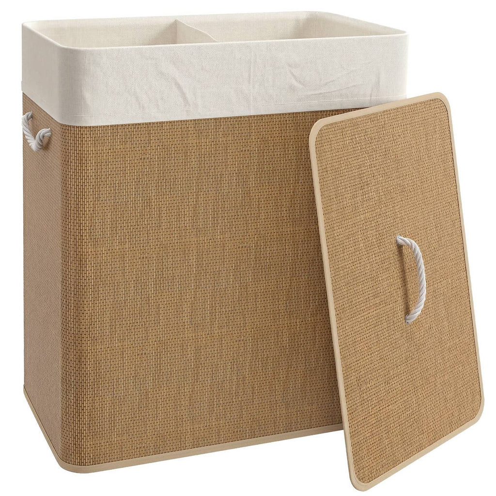 Panier à Linge Bambou 100L avec Couvercle & 2 Compartiments – Design Naturel