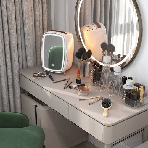 Beauty Fridge 6L avec Miroir LED & Écran Tactile – Mini Réfrigérateur Cosmétique Blanc