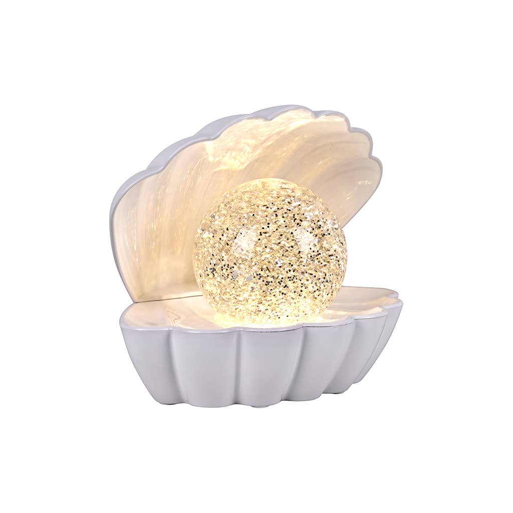 Lampe décorative Coquillage à paillettes, L17,5 x P12,5 x H15 cm – Blanc