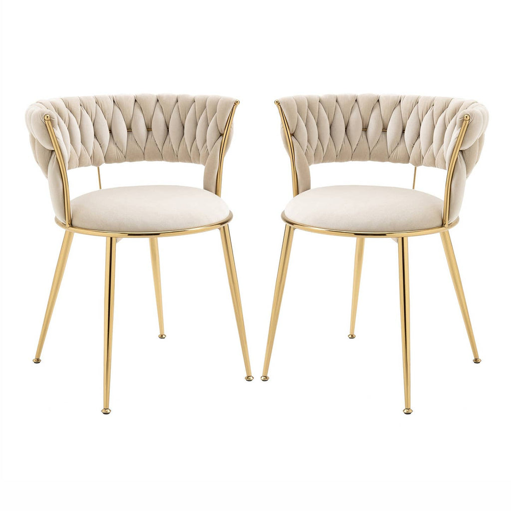 Lot de 2 chaises de salle à manger en velours ivoire, dossier ergonomique, pieds dorés BRIARGLADE