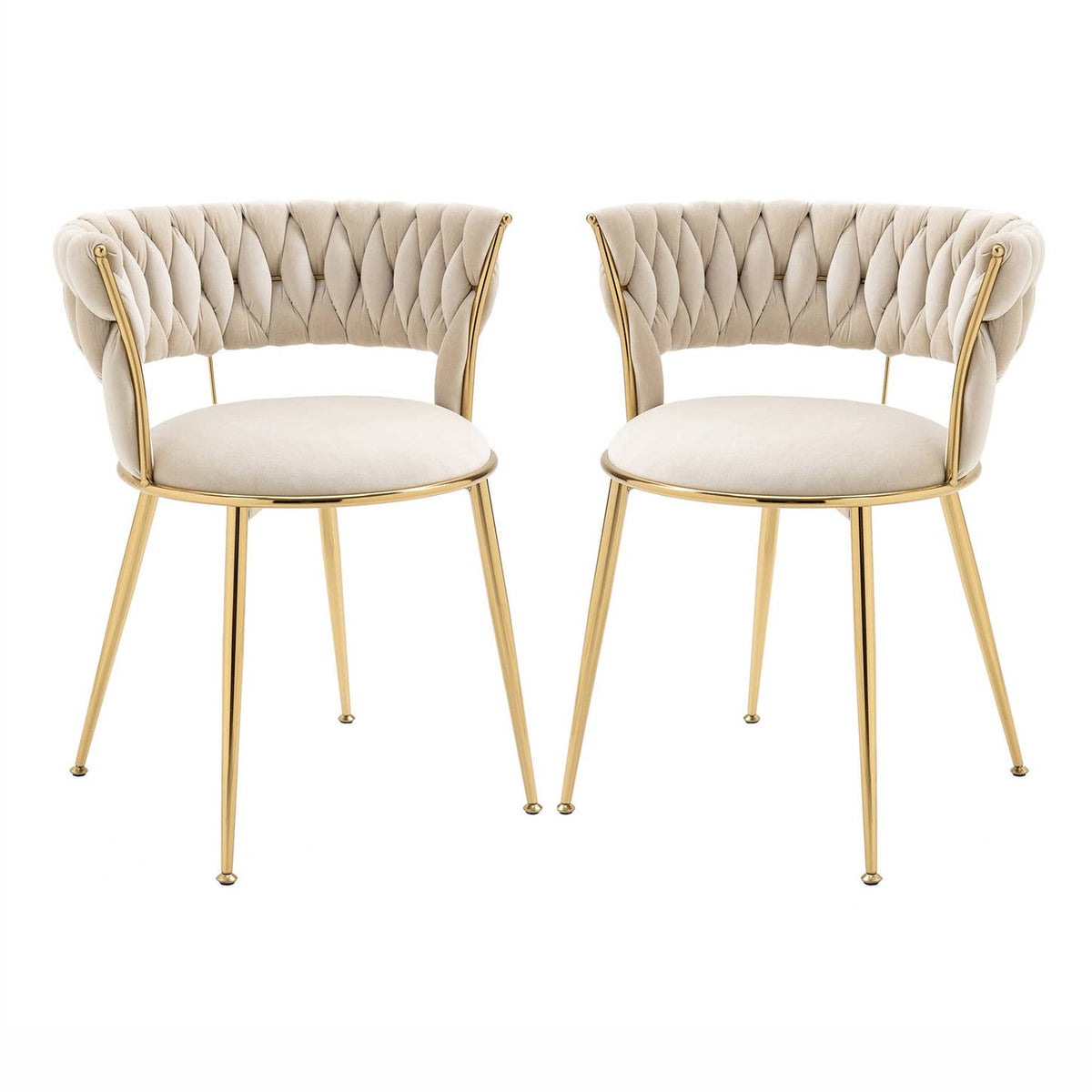 Lot de 2 chaises de salle à manger en velours ivoire, dossier ergonomique, pieds dorés BRIARGLADE