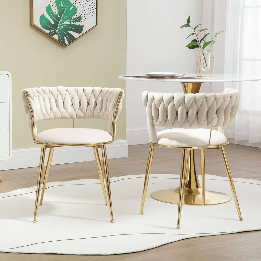 Lot de 2 chaises de salle à manger en velours ivoire, dossier ergonomique, pieds dorés BRIARGLADE