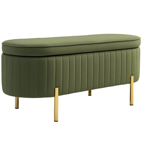 Banc avec couvercle rabattable et espace de rangement, vert foncé + doré