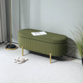 Banc avec couvercle rabattable et espace de rangement, vert foncé + doré