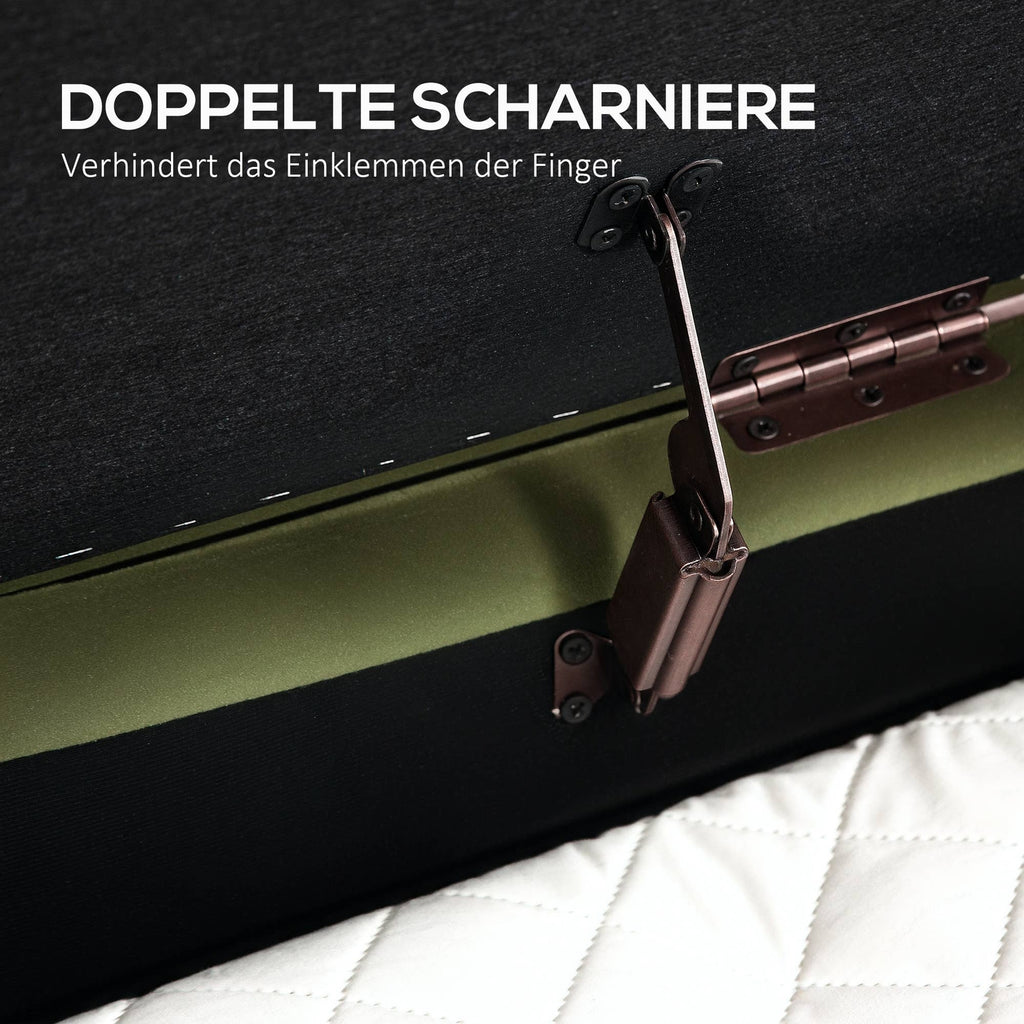 Banc avec couvercle rabattable et espace de rangement, vert foncé + doré