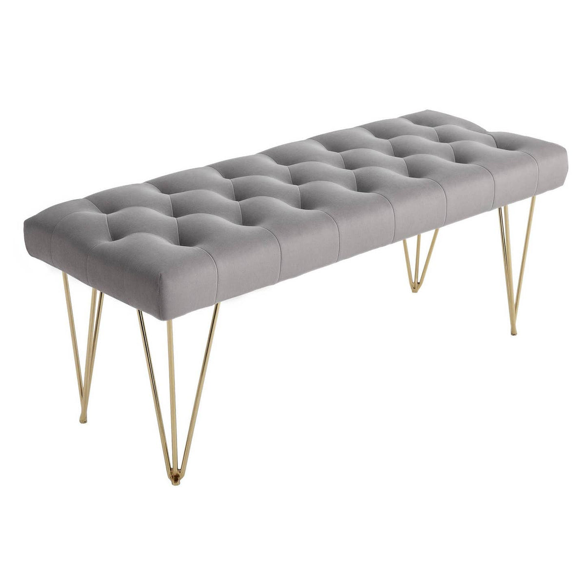 Banc d'assise velours gris – Cadre métal | 116 cm | Maison4SDesign