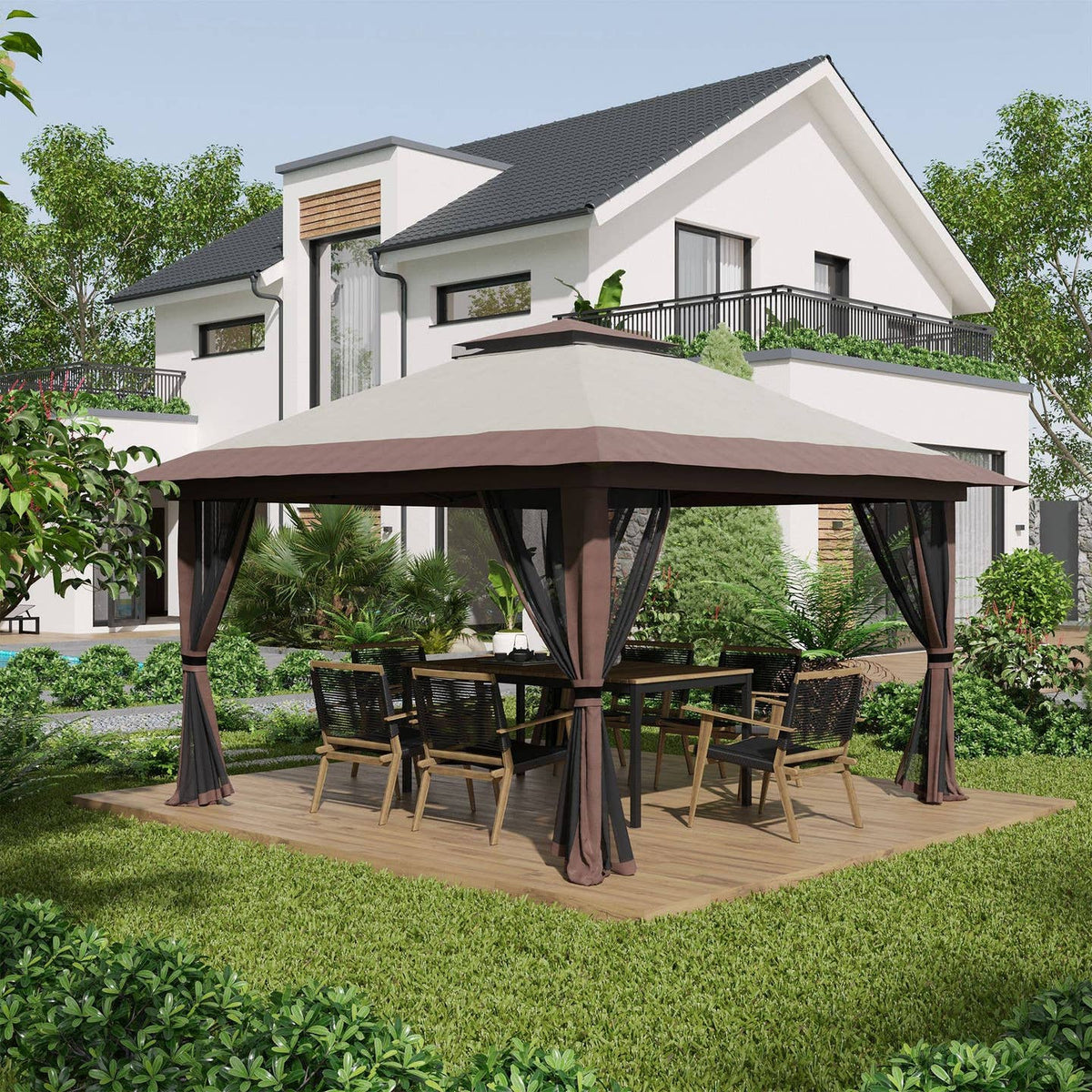 Pavillon pliant réglable en hauteur – 4 parois en filet | Beige | Maison4SDesign