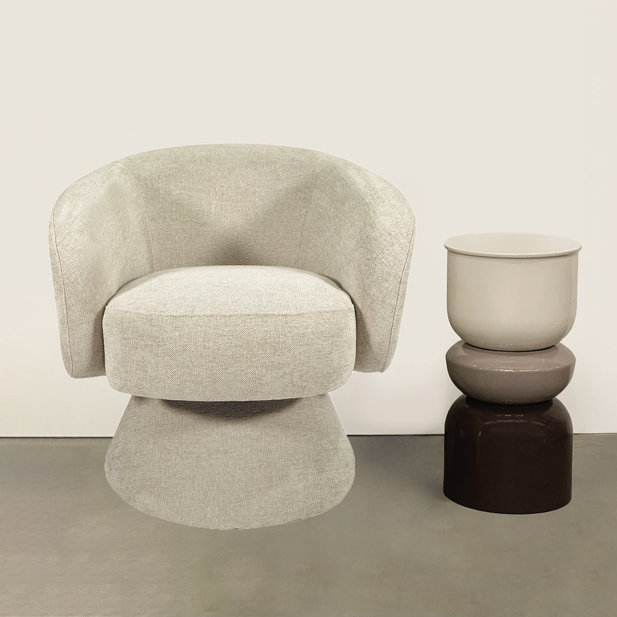 Fauteuil Manon chenille ivoire pivotant L68 P66 H74cm