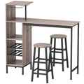 Ensemble de Bar 3 Pièces – Table Haute & Tabourets, Style Industriel, Gris