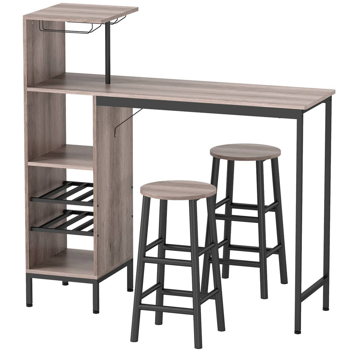 Ensemble de Bar 3 Pièces – Table Haute & Tabourets, Style Industriel, Gris
