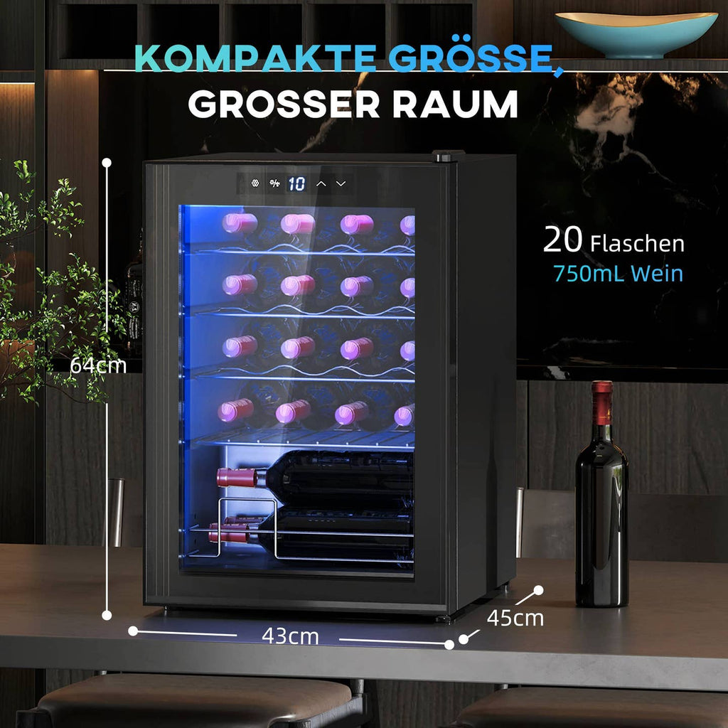 Petit réfrigérateur à vin, Cave à Vin Compacte 20 Bouteilles – Refroidissement Silencieux & Protection UV