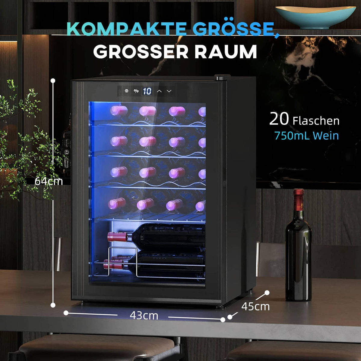 Petit réfrigérateur à vin, Cave à Vin Compacte 20 Bouteilles – Refroidissement Silencieux & Protection UV