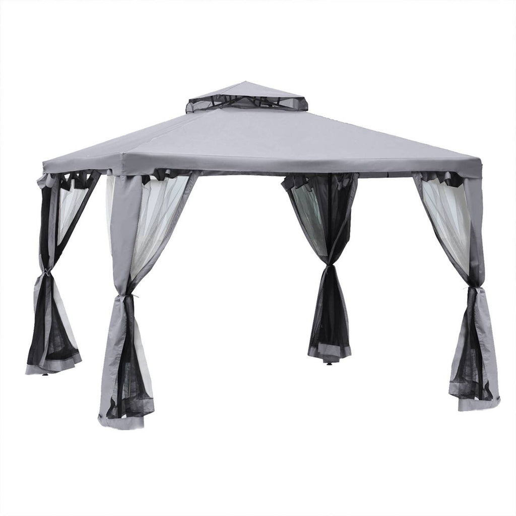 Pavillon de Jardin à Double Toit Gris Clair 294×294 cm – Moustiquaire & Anti-UV