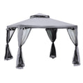 Pavillon de Jardin à Double Toit Gris Clair 294×294 cm – Moustiquaire & Anti-UV