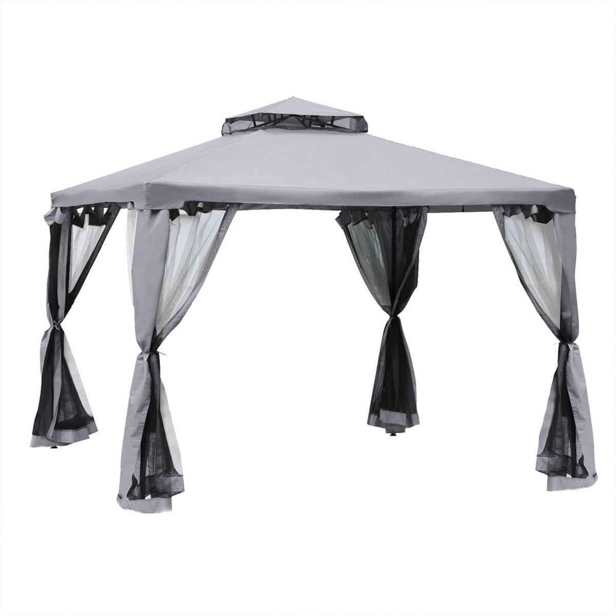 Pavillon de Jardin à Double Toit Gris Clair 294×294 cm – Moustiquaire & Anti-UV