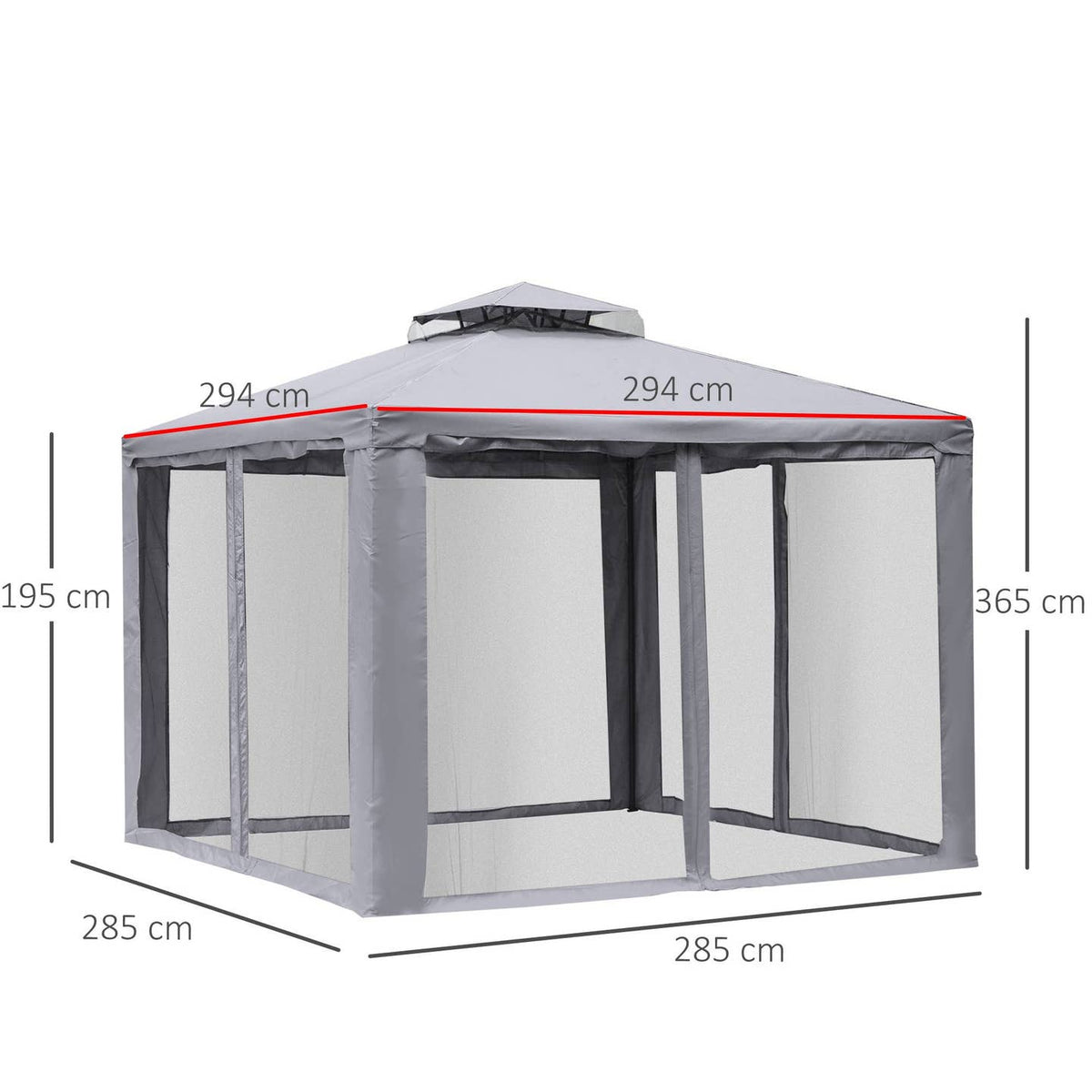 Pavillon de Jardin à Double Toit Gris Clair 294×294 cm – Moustiquaire & Anti-UV
