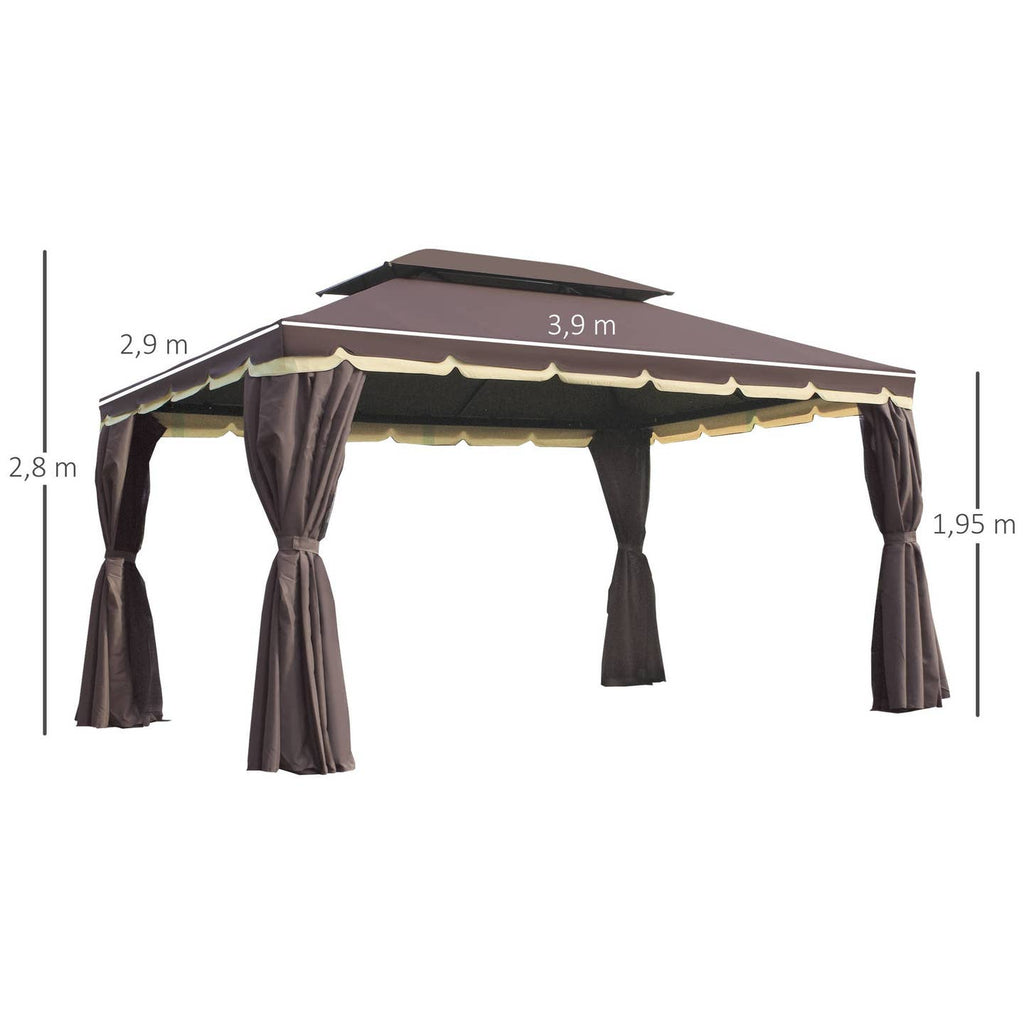 Pavillon de Terrasse 390×290 cm – Double Toit, 4 Parois Latérales & Drainage Intégré