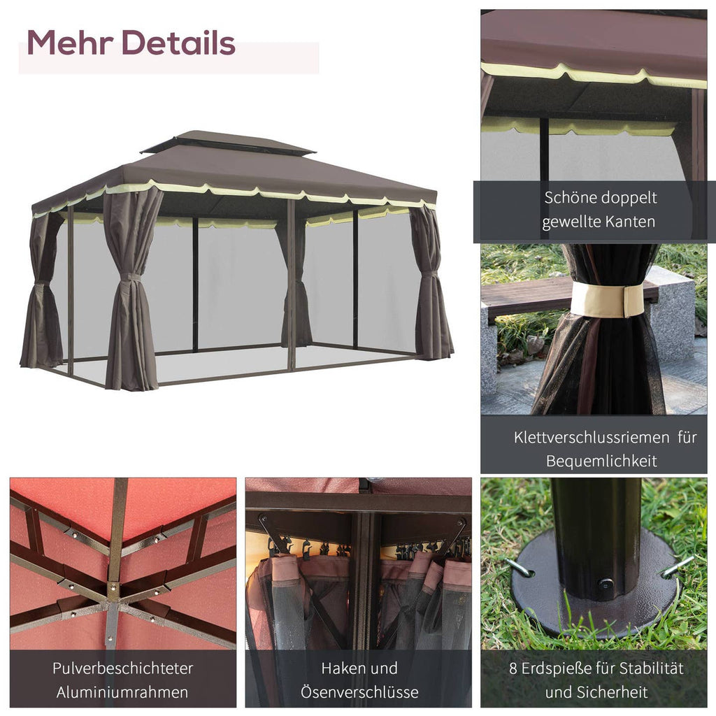 Pavillon de Terrasse 390×290 cm – Double Toit, 4 Parois Latérales & Drainage Intégré