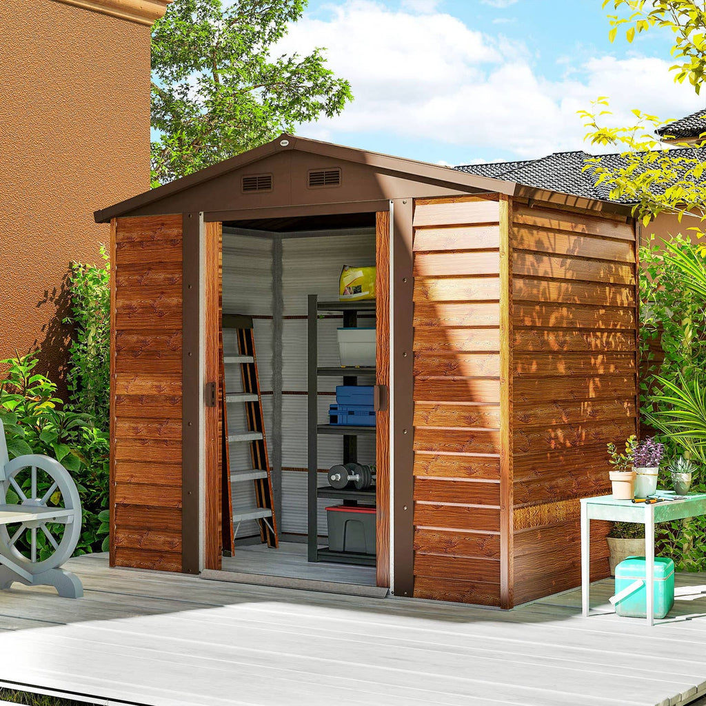 Abri de Jardin Acier Aspect Bois Brun – Portes Coulissantes Verrouillables