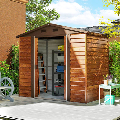 Abri de Jardin Acier Aspect Bois Brun – Portes Coulissantes Verrouillables