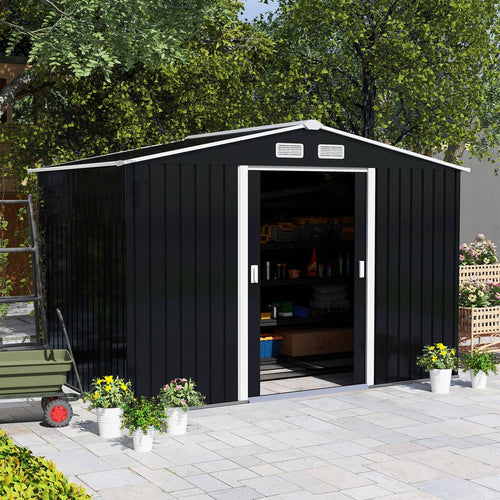 Abri de Jardin Acier Galvanisé Gris Charbon – Portes Coulissantes