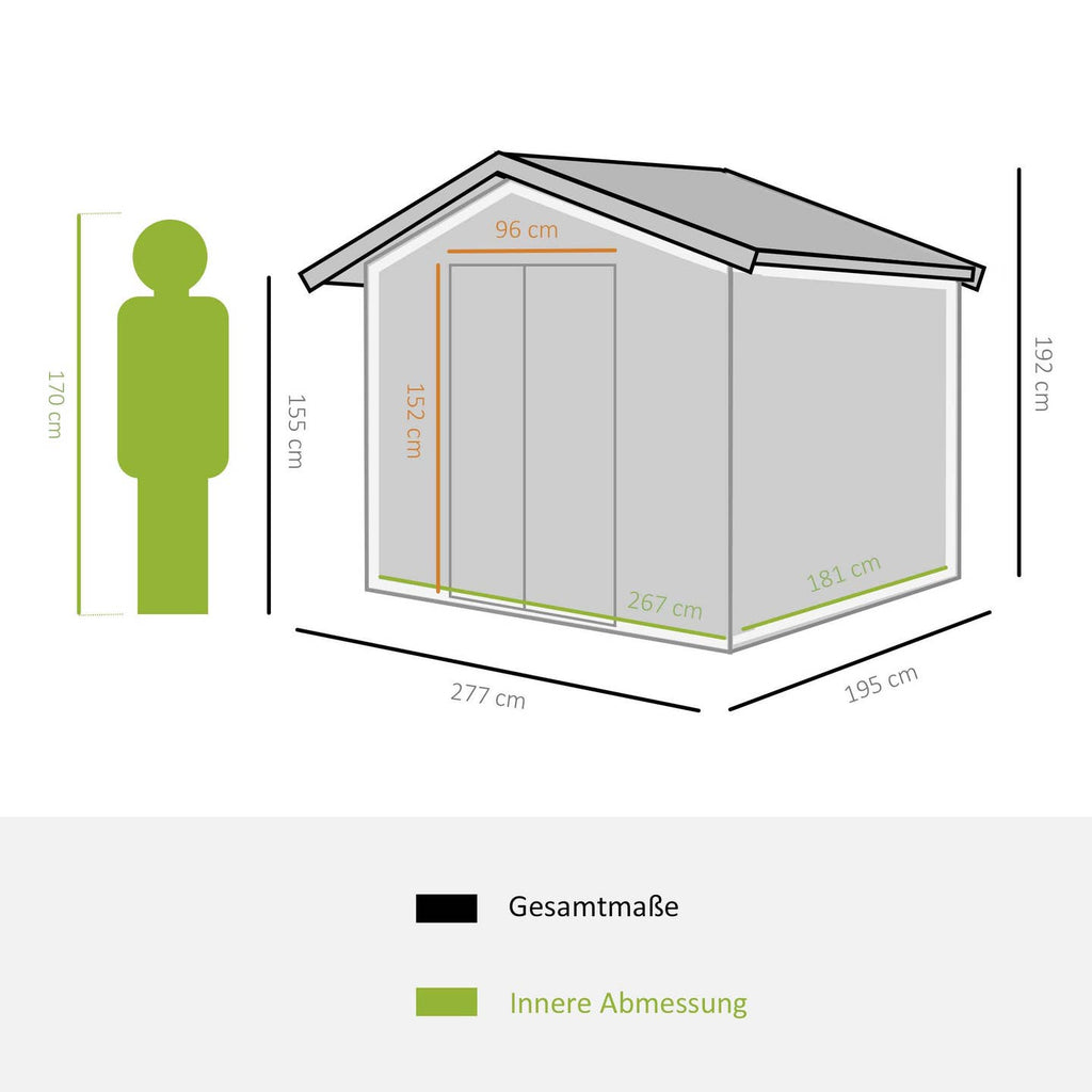 Abri de Jardin Acier Galvanisé Gris Charbon – Portes Coulissantes