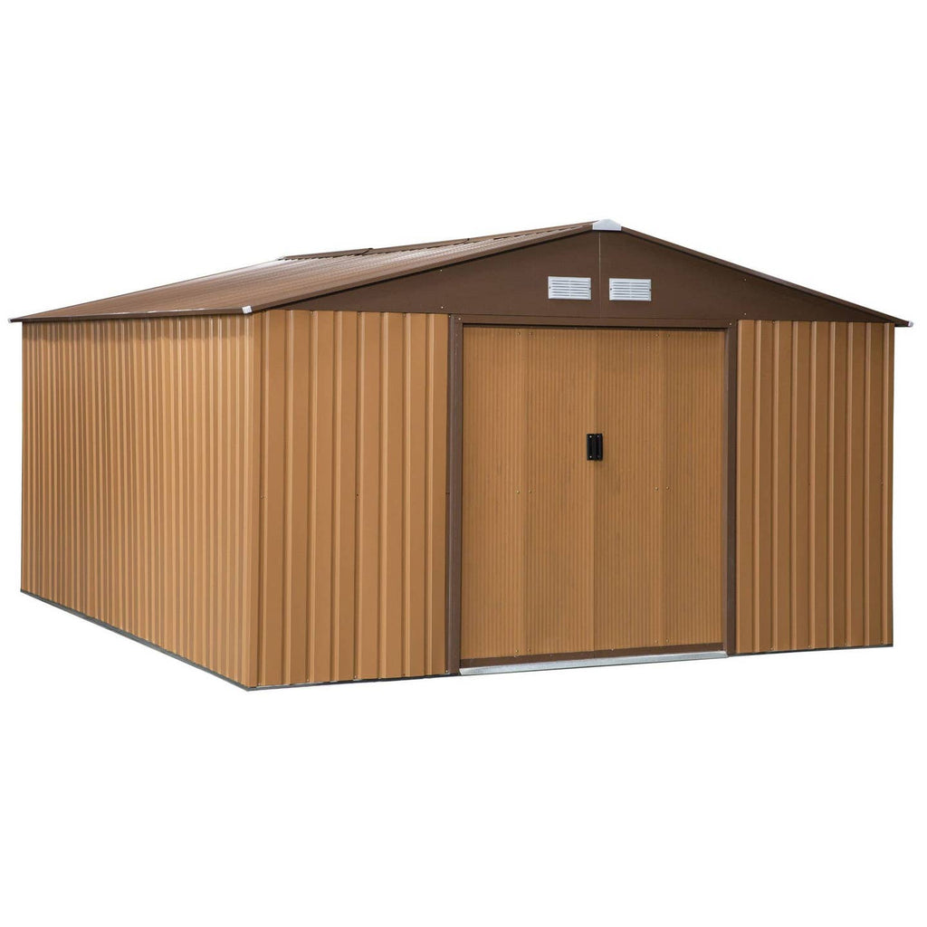 Abri de Jardin Acier Galvanisé Marron 20 m³ – 340×386 cm avec Fondation