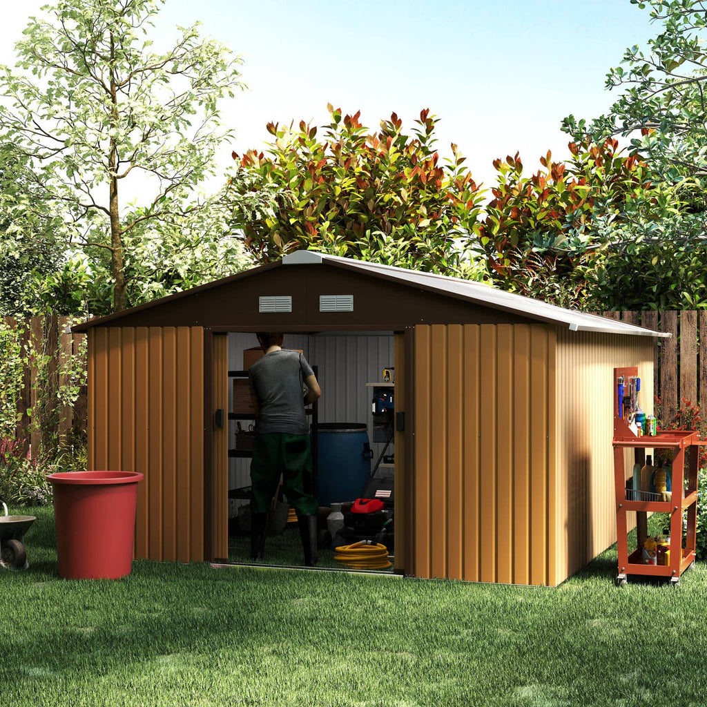 Abri de Jardin Acier Galvanisé Marron 20 m³ – 340×386 cm avec Fondation