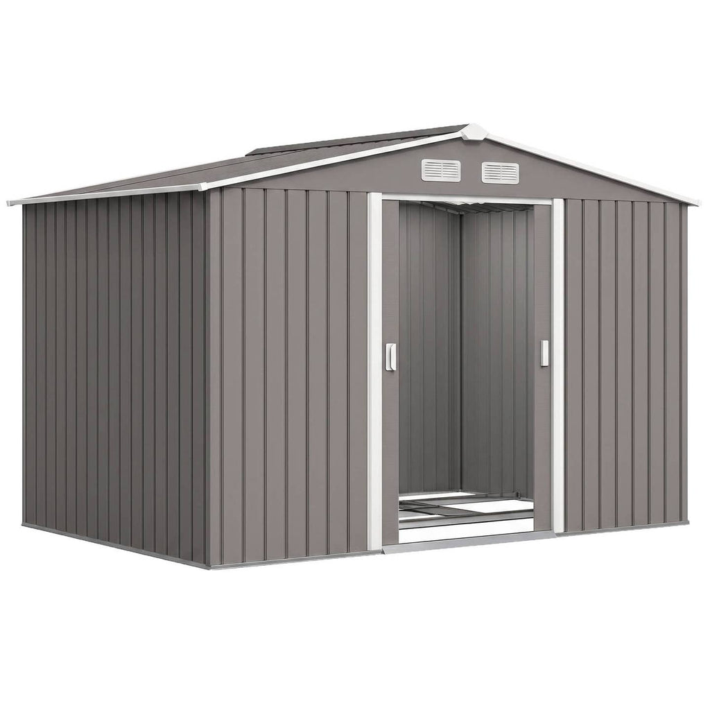Abri de Jardin Acier Galvanisé Gris – 277×195×192 cm Portes Coulissantes