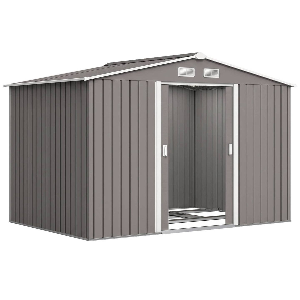 Abri de Jardin Acier Galvanisé Gris – 277×195×192 cm Portes Coulissantes