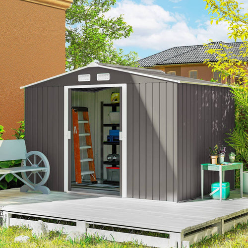 Abri de Jardin Acier Galvanisé Gris – 277×195×192 cm Portes Coulissantes