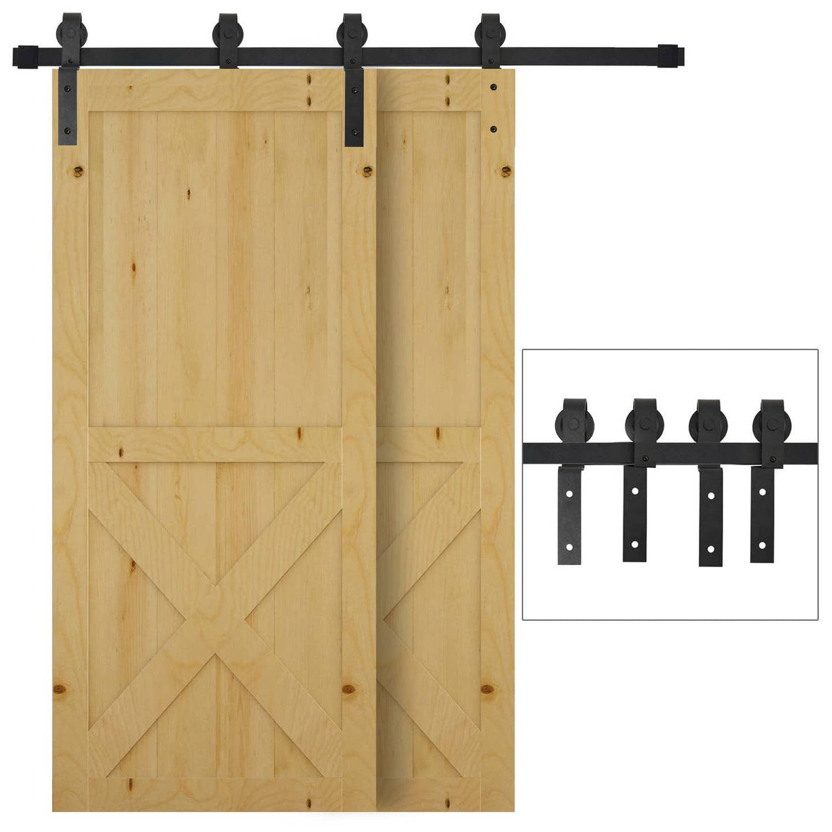 Kit Ferrure Porte Coulissante Double Industrielle 200 cm – Acier Noir