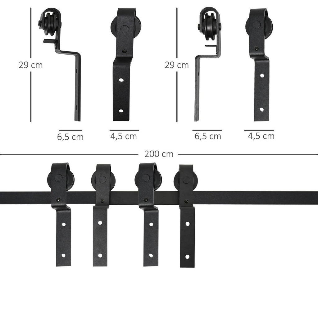 Kit Ferrure Porte Coulissante Double Industrielle 200 cm – Acier Noir