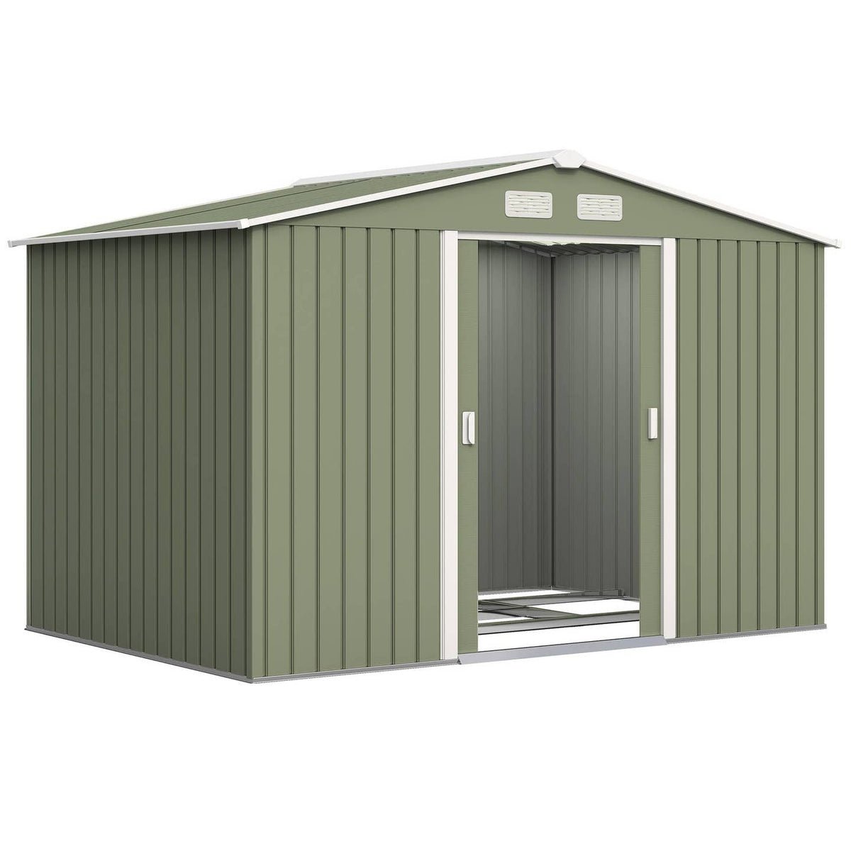 Abri de Jardin Acier Galvanisé Vert Clair – 277×195×192 cm Portes Coulissantes