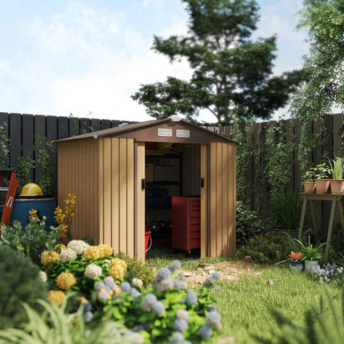 Abri de Jardin Acier Galvanisé Jaune – 213×130×185 cm Portes Coulissantes