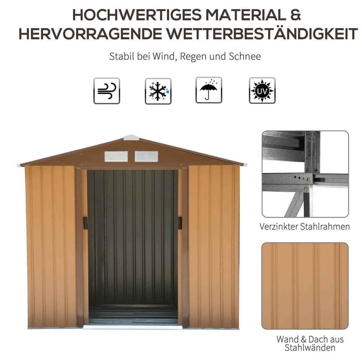 Abri de Jardin Acier Galvanisé Jaune – 213×130×185 cm Portes Coulissantes
