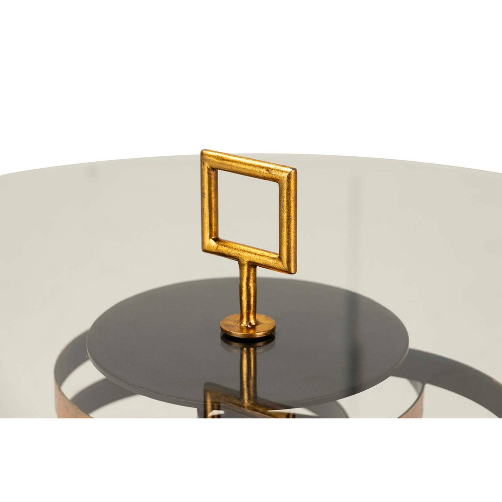 Table d’Appoint Yuku – Métal & Verre Doré 92×92×50 cm