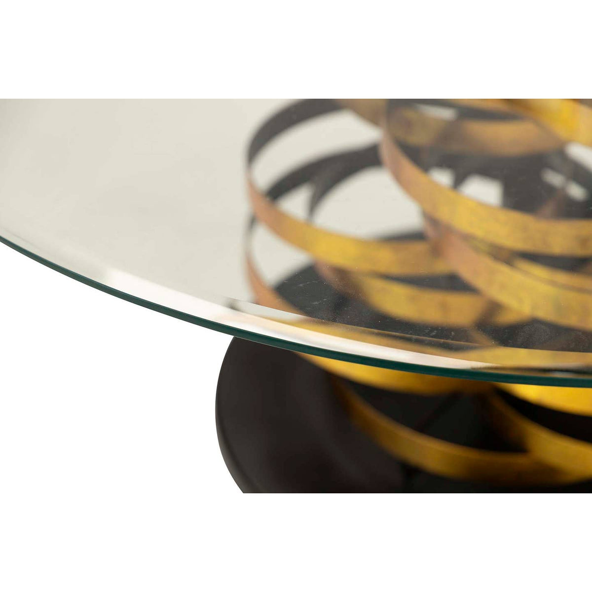 Table d’Appoint Yuku – Métal & Verre Doré 92×92×50 cm