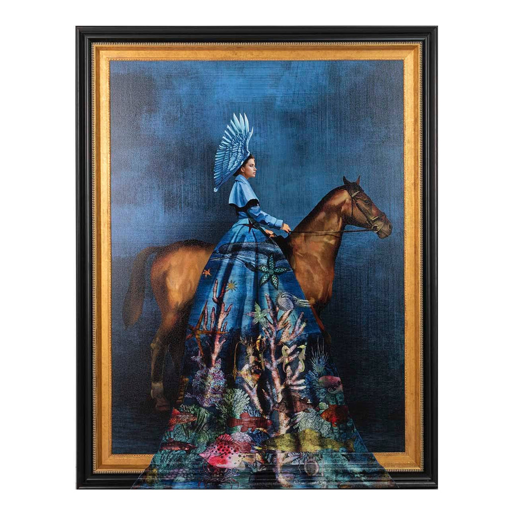 Tableau Femme à Cheval en Robe – Relief 3D 110×140 cm