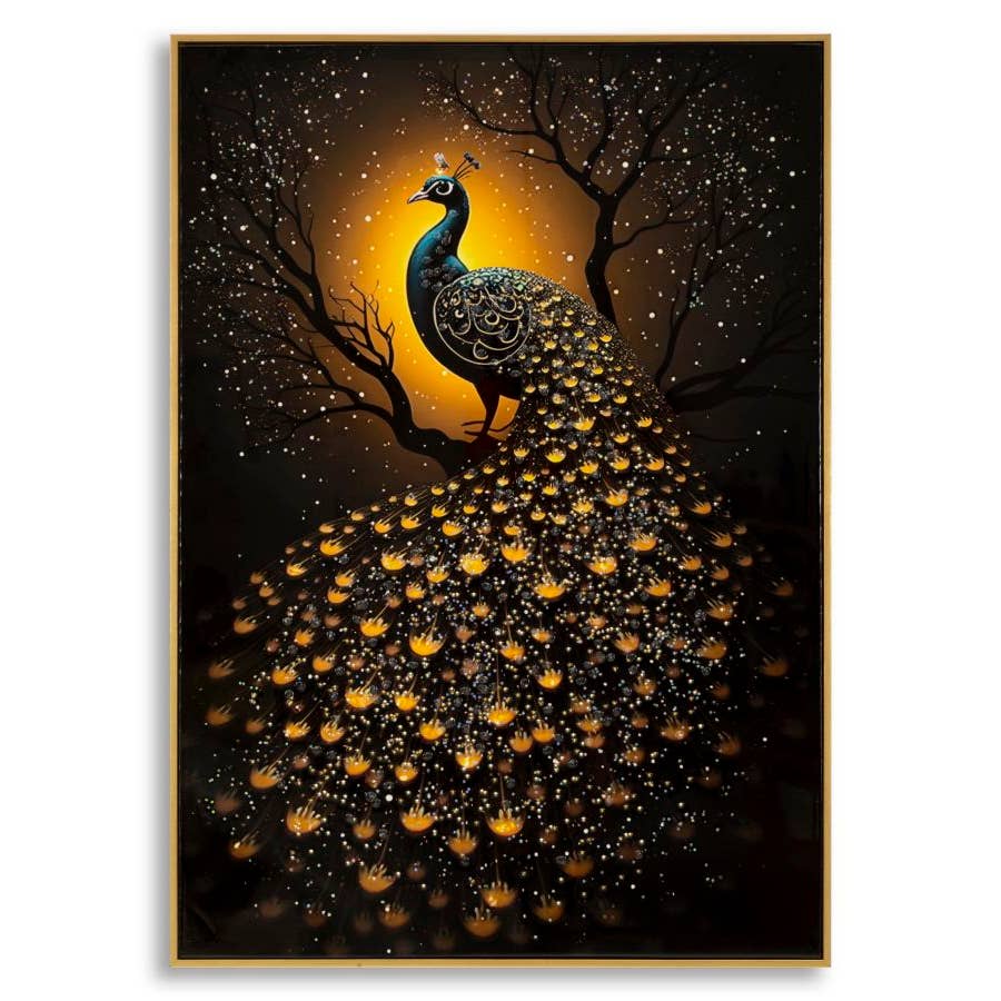 Tableau Paon sur Toile – Bois d'Épicéa 70x100 cm | Art Mural Moderne
