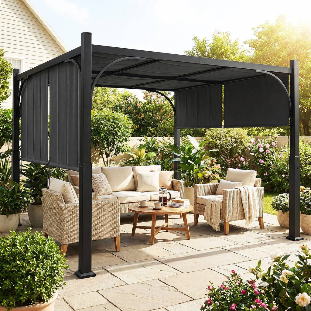 Pergola de jardin 3 x 3 m avec auvent coulissant