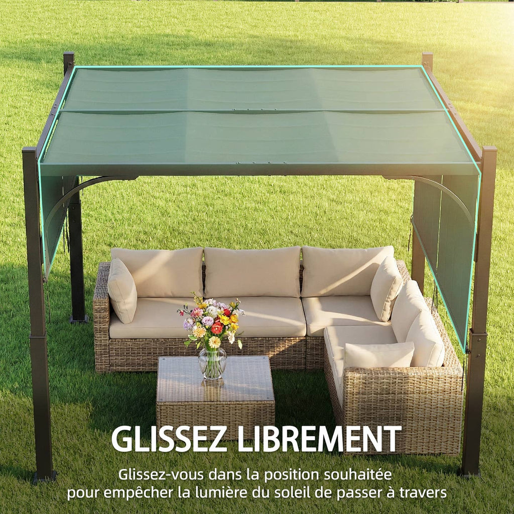 Pergola de jardin 3 x 3 m avec auvent coulissant