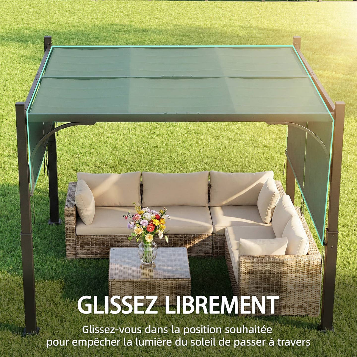 Pergola de jardin 3 x 3 m avec auvent coulissant